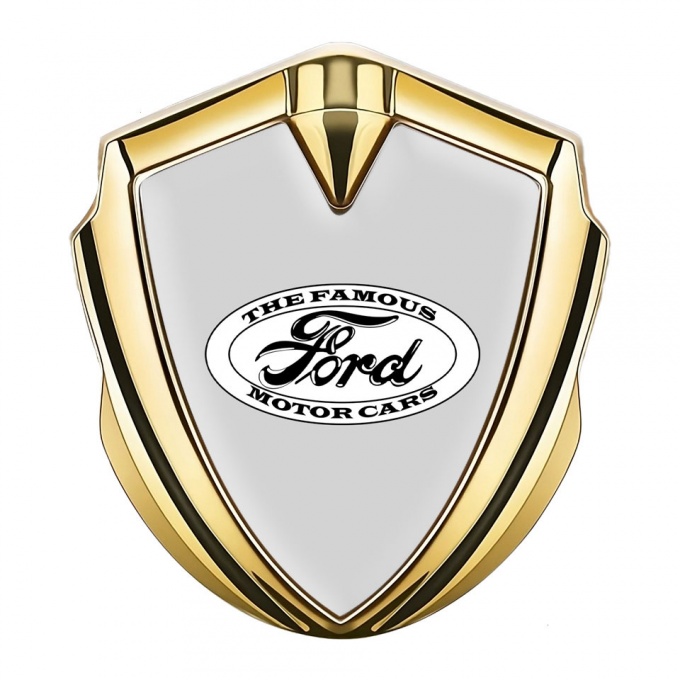 Ford Bodyside Domed Emblem Gold Moon Grey Vintage Logo Design
