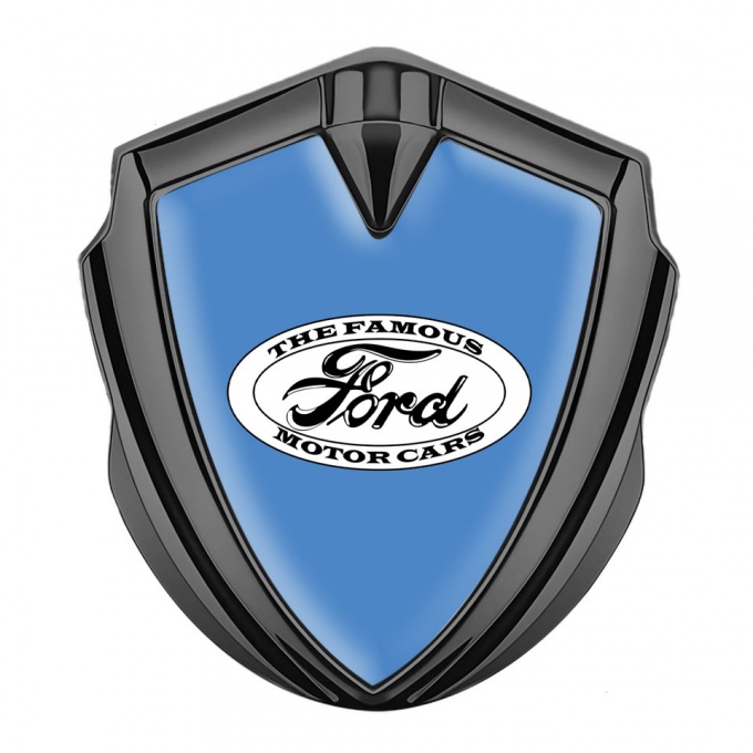 Ford Selbstklebendes Metallaufkleber Emblem Graphit Tonfarbe mit Blau Fundament und Vintage Logo Stil 