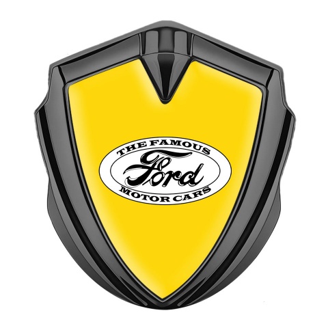 Ford Emblem Badge Self Adhesive Graphite Yellow Base Classical White Logo