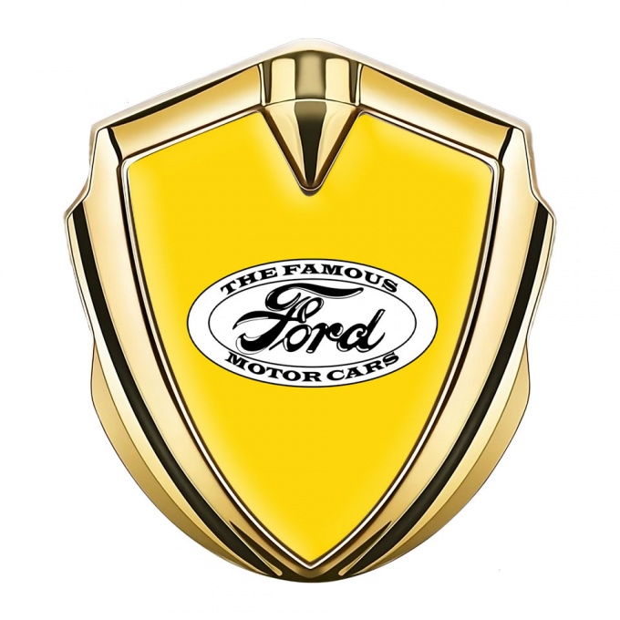 Ford Emblem Badge Self Adhesive Gold Yellow Base Classical White Logo