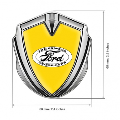 Ford Emblem Badge Self Adhesive Silver Yellow Base Classical White Logo