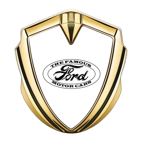 Ford Emblem Fender Badge Gold White Background Vintage Slogan
