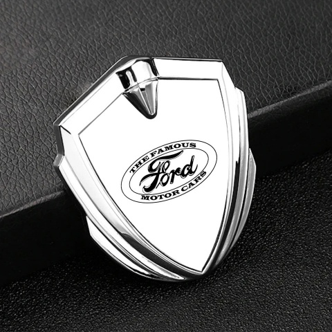 Ford Emblem Fender Badge Silver White Background Vintage Slogan