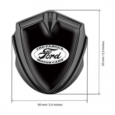 Ford Fender Emblem Badge Graphite Black Background White Vintage Design