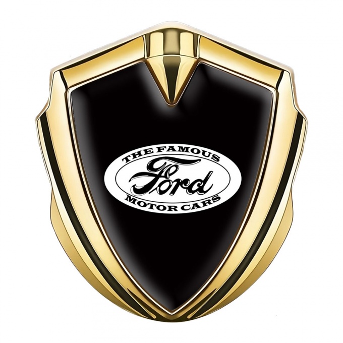 Ford Fender Emblem Badge Gold Black Background White Vintage Design