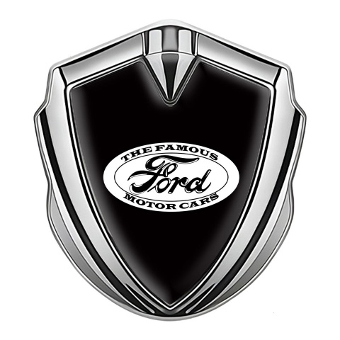Ford Fender Emblem Badge Silver Black Background White Vintage Design