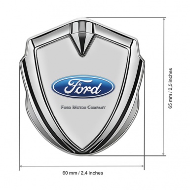 Ford Trunk Emblem Badge Silver Moon Grey Blue Elliptical Logo Design