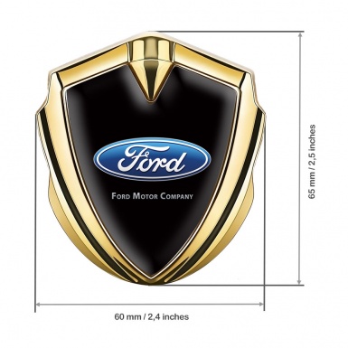 Ford Metal 3D Domed Emblem Gold Black Background Blue Oval Logo