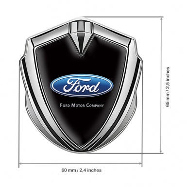 Ford Metal 3D Domed Emblem Silver Black Background Blue Oval Logo