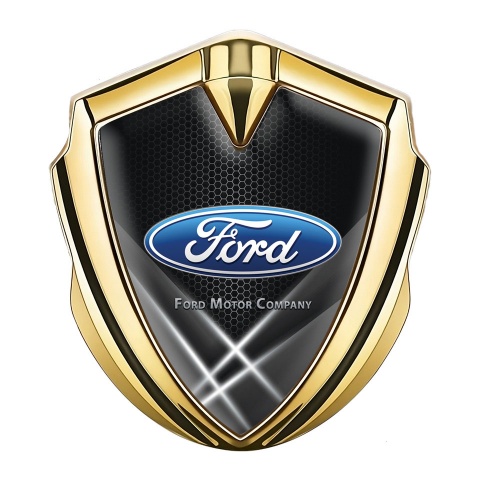 Ford Emblem Badge Self Adhesive Gold Black Hex Light Beams Effect