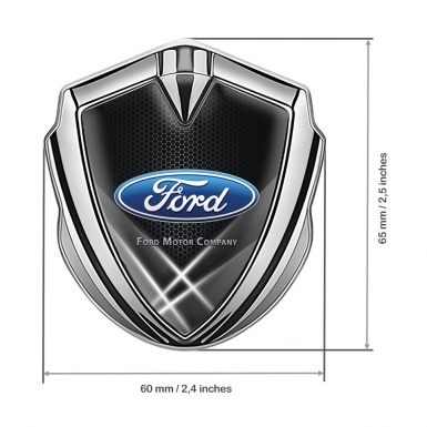 Ford Emblem Badge Self Adhesive Silver Black Hex Light Beams Effect
