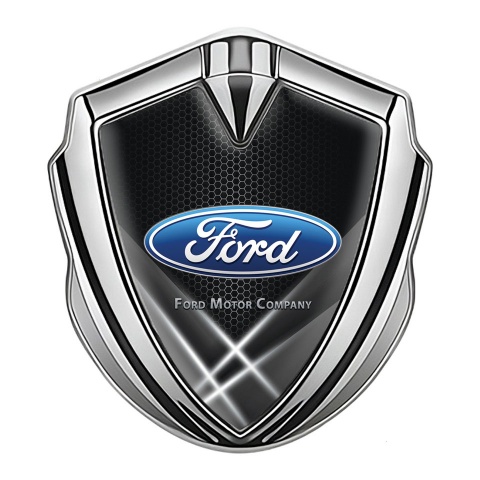 Ford Emblem Badge Self Adhesive Silver Black Hex Light Beams Effect