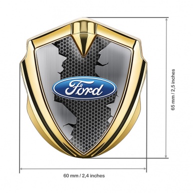 Ford Emblem Fender Badge Gold Metallic Hex Broken Steel Edition