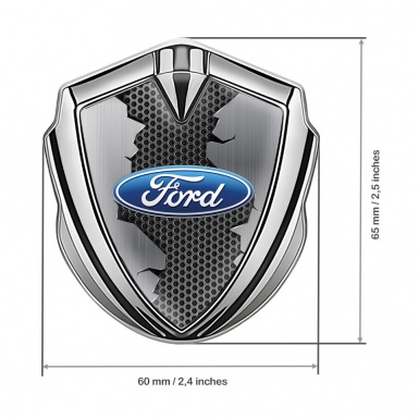 Ford Emblem Fender Badge Silver Metallic Hex Broken Steel Edition