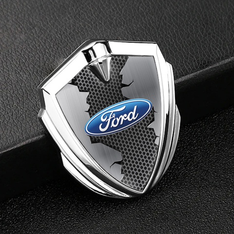 Ford Emblem Fender Badge Silver Metallic Hex Broken Steel Edition