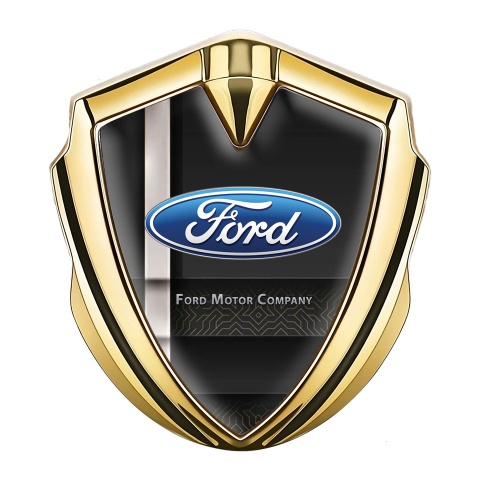 Ford Emblem Trunk Badge Gold Modern Racing Stripe Oval Logo Design