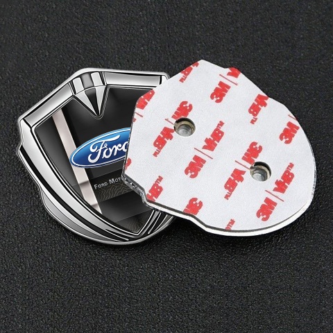 Ford Emblem Trunk Badge Silver Modern Racing Stripe Oval Logo Design