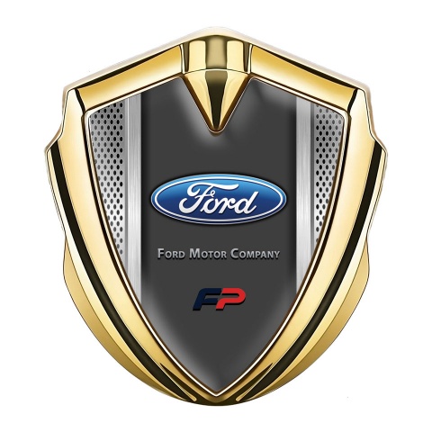 Ford FP Emblem Self Adhesive Gold Metallic Frame Blue Elliptic Logo