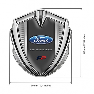 Ford FP Emblem Self Adhesive Silver Metallic Frame Blue Elliptic Logo