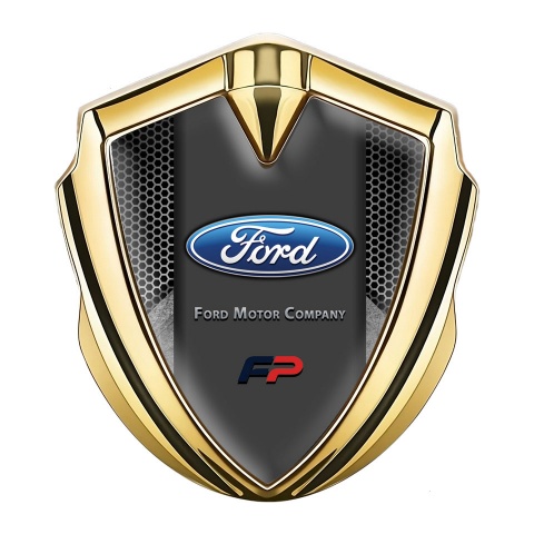 Ford Metal 3D Domed Emblem Gold Hexagon Frame Oval Logo Edition