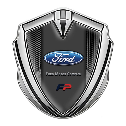 Ford Metal 3D Domed Emblem Silver Hexagon Frame Oval Logo Edition