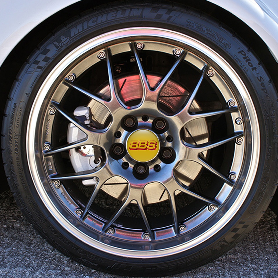 BBS Wheel Center Cap Domed Stickers Yellow Background | Wheel Emblems ...