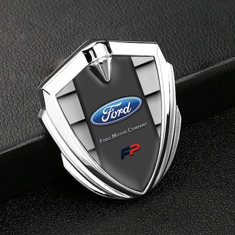Ford FP Emblem Fender Badge Silver Shutters Effect Blue Sport Logo