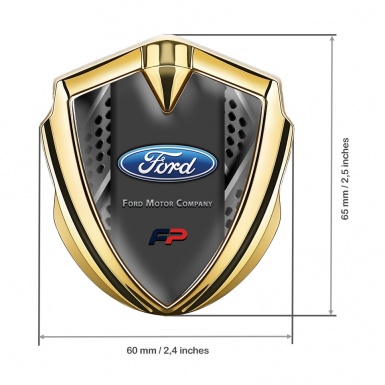Ford FP Fender Emblem Badge Gold Multi Panels Frame Oval Logo Design