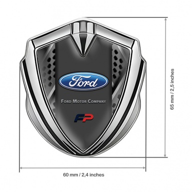Ford FP Fender Emblem Badge Silver Multi Panels Frame Oval Logo Design