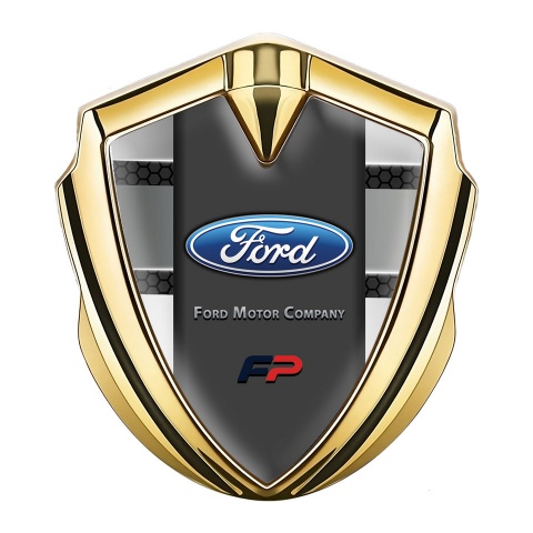 Ford FP Emblem Self Adhesive Gold Honeycomb Base Grey Panels