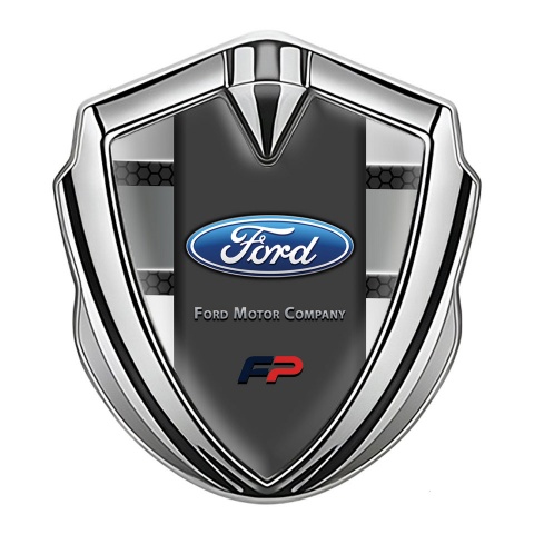Ford FP Emblem Self Adhesive Silver Honeycomb Base Grey Panels