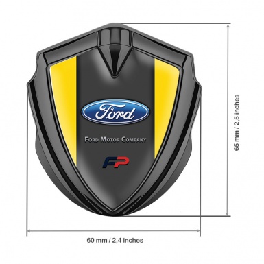 Ford Metal Emblem Self Adhesive Graphite Yellow Base Charcoal Tinge