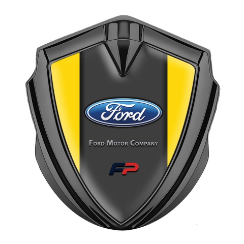 Ford Metal Emblem Self Adhesive Graphite Yellow Base Charcoal Tinge