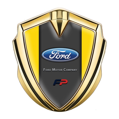 Ford Metal Emblem Self Adhesive Gold Yellow Base Charcoal Tinge