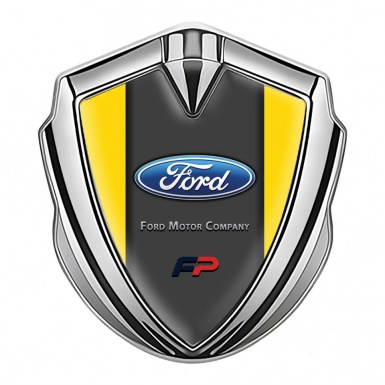 Ford Metal Emblem Self Adhesive Silver Yellow Base Charcoal Tinge