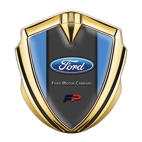 Ford Emblem Badge Self Adhesive Gold Cerulean Blue Frame Oval Logo