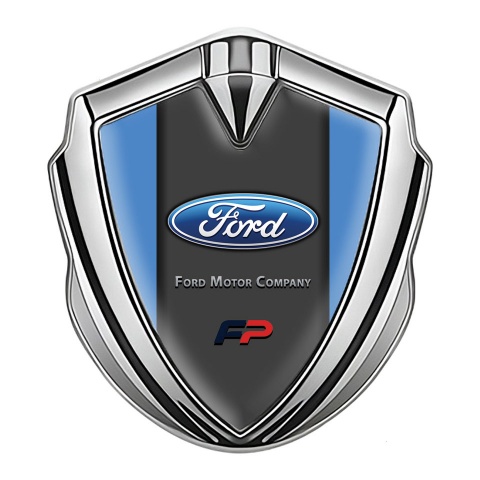 Ford Emblem Badge Self Adhesive Silver Cerulean Blue Frame Oval Logo