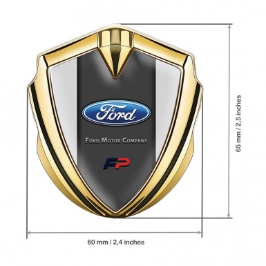 Ford FP Emblem Fender Badge Gold Moon Grey Base Charcoal Accent