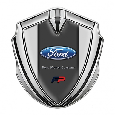 Ford FP Emblem Fender Badge Silver Moon Grey Base Charcoal Accent