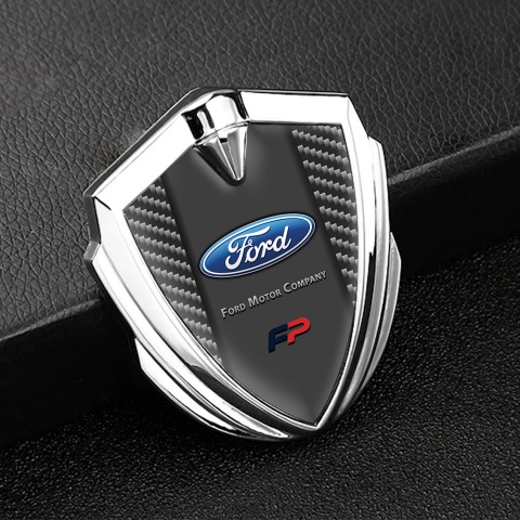 Ford FP Fender Emblem Badge Silver Dark Carbon Elliptic Logo Edition