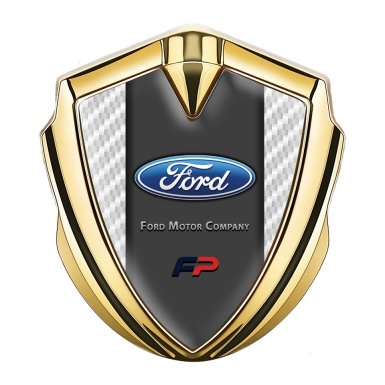 Ford Emblem Trunk Badge Gold White Carbon Texture Elliptic Logo