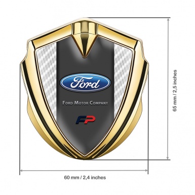 Ford Emblem Trunk Badge Gold White Carbon Texture Elliptic Logo
