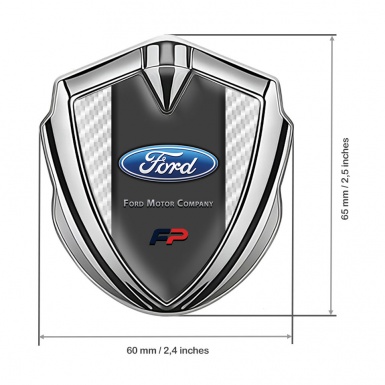 Ford Emblem Trunk Badge Silver White Carbon Texture Elliptic Logo