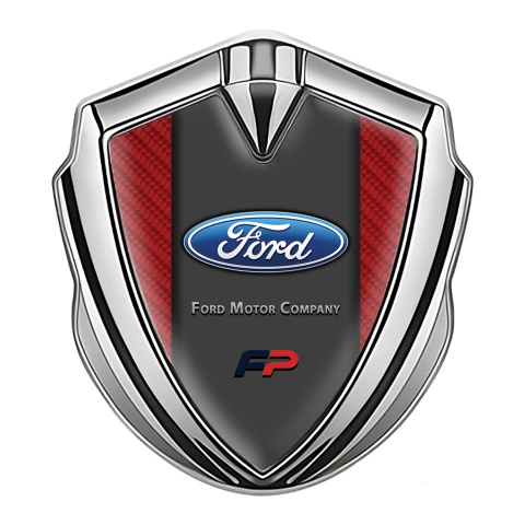 Ford Emblem Self Adhesive Silver Red Carbon Texture Classic Design