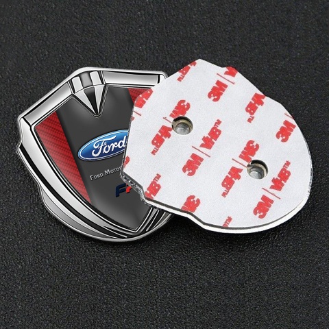 Ford Emblem Self Adhesive Silver Red Carbon Texture Classic Design