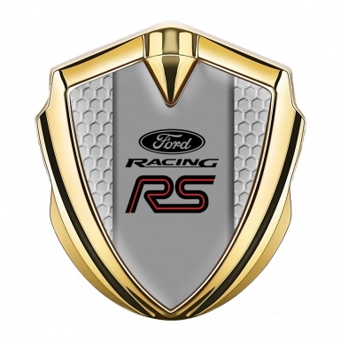 Ford RS Metal Emblem Self Adhesive Gold Grey Honeycomb Racing Logo