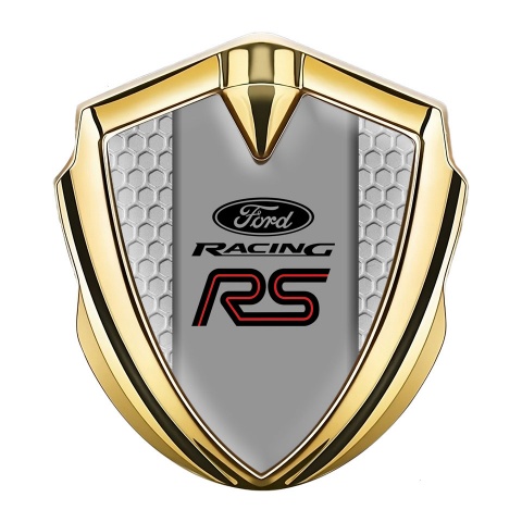 Ford RS Metal Emblem Self Adhesive Gold Grey Honeycomb Racing Logo