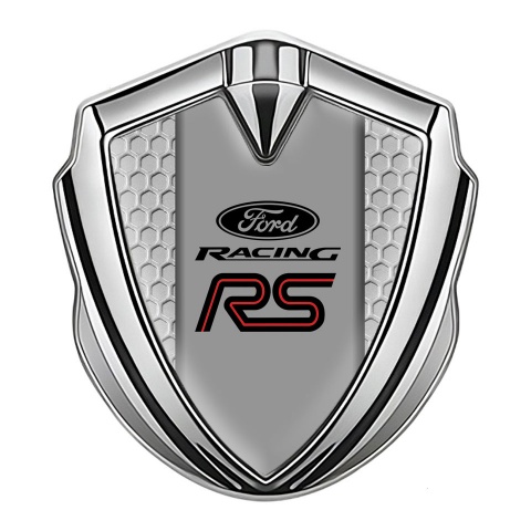 Ford RS Metal Emblem Self Adhesive Silver Grey Honeycomb Racing Logo