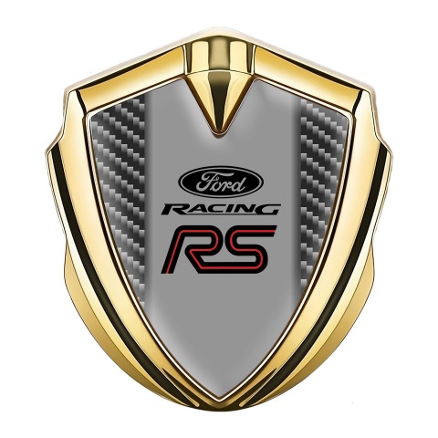 Ford RS Metal 3D Domed Emblem Gold Dark Carbon Texture Sport Edition