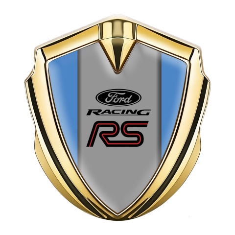 Ford RS Emblem Badge Self Adhesive Gold Glacial Blue Racing Design